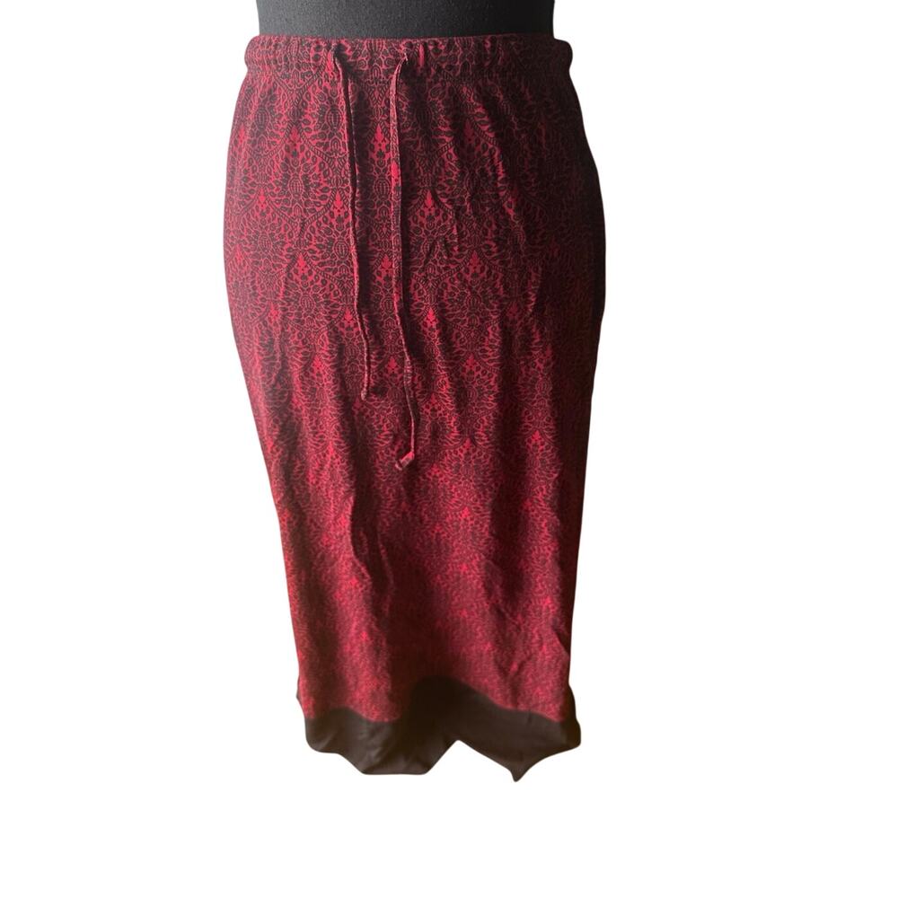 Casual Corner Annex Maxi Skirt M Red Black Print Boho Flowy Chic Style